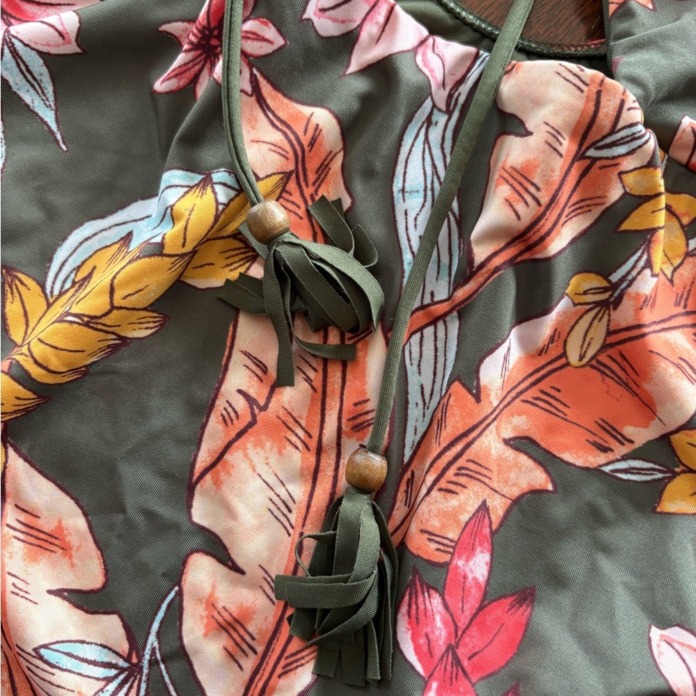 Sanctuary Olive Multi Floral Tie-Front One-Piece Swimsuit - Picture 4 of 5